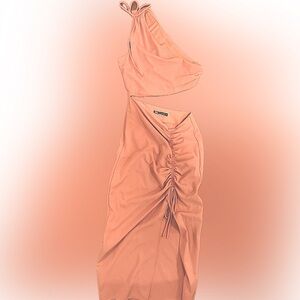 Zara | Like new! Draped Asymmetric Coral Midi Dress